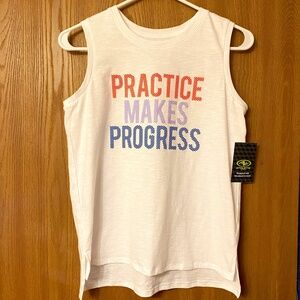 Athletic Works Girls WhiteTank /Top Practice Makes Progress! Sz Xl(14-16)